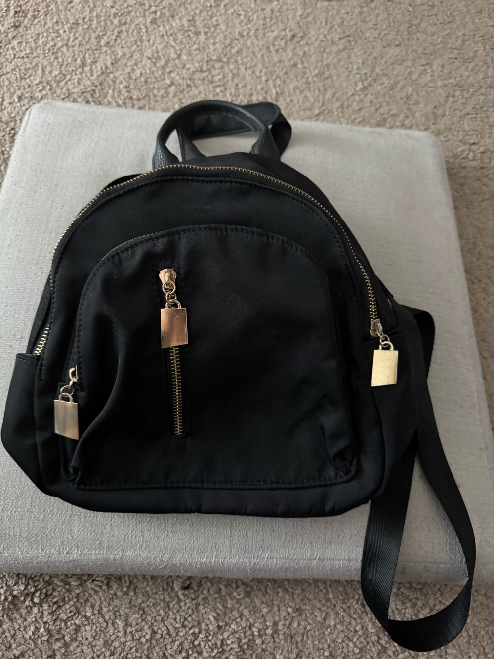 Amazon Black Mini Backpack with Gold Accents